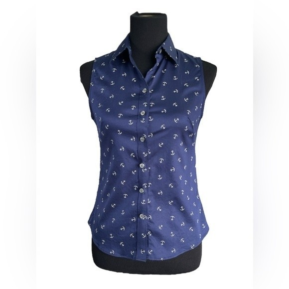 NWOT Banana Republic Collared Sleeveless Top Sz4 Navy Bl… - Picture 1 of 9